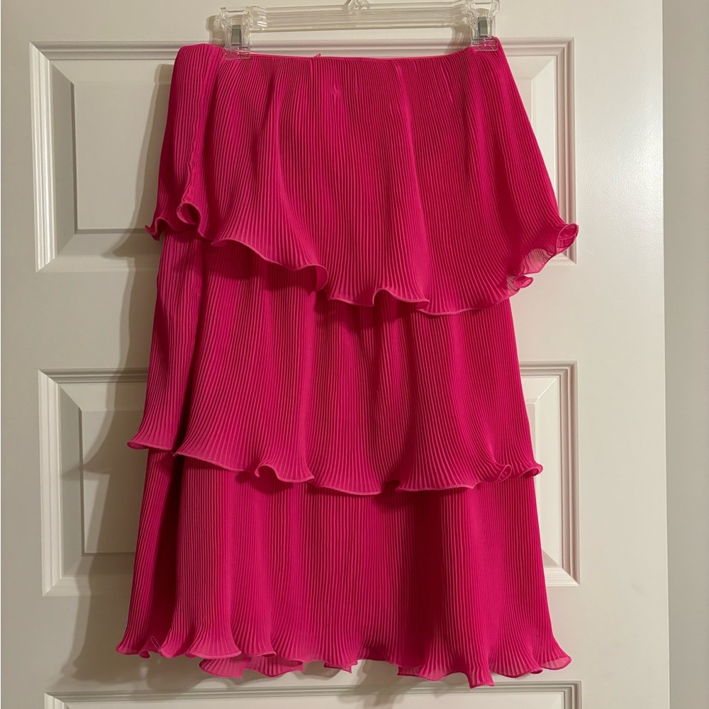 Strut and bolt pleated strapless HOT PINK dress